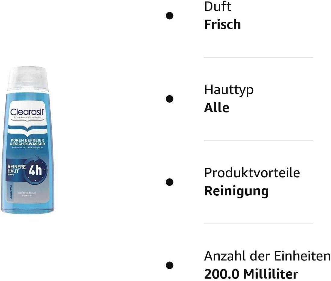 Clearasil, Deep Pore Cleanser, 200ml, Liquid, Salicylic Acid, Skin Toner, Pore Cleaner, Acne Treatment, Skin Care, Blackhead Face Wash, Regenerates Skin In 4 Hours, Spot Treatments, Skin Care - Image 6