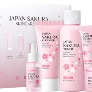 LAIKOU SkinCare Set, JAPAN Sakura Skin Care Sets & Kits – Cleanser,Toner,Face Serum,Eye Cream,Face Cream, Gift Set for Teenage Girls Women Mom Daughter Birthday, Travel Kit for All Skin Types, 5pcs