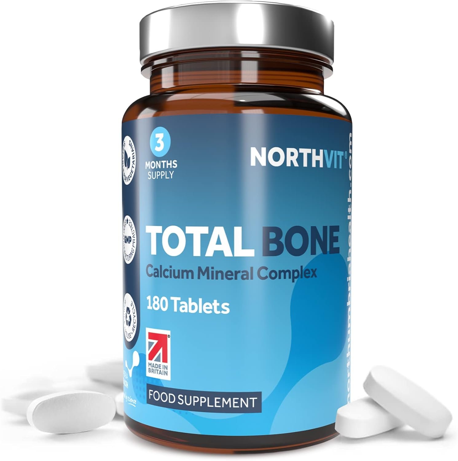 Total Bone® Calcium Magnesium Zinc & Vitamin D3 Supplement – 180 Vegetarian Tablets – 3 Month Supply High Strength Osteo Tablets – Strong Bones & Teeth – Calcium Mineral Complex