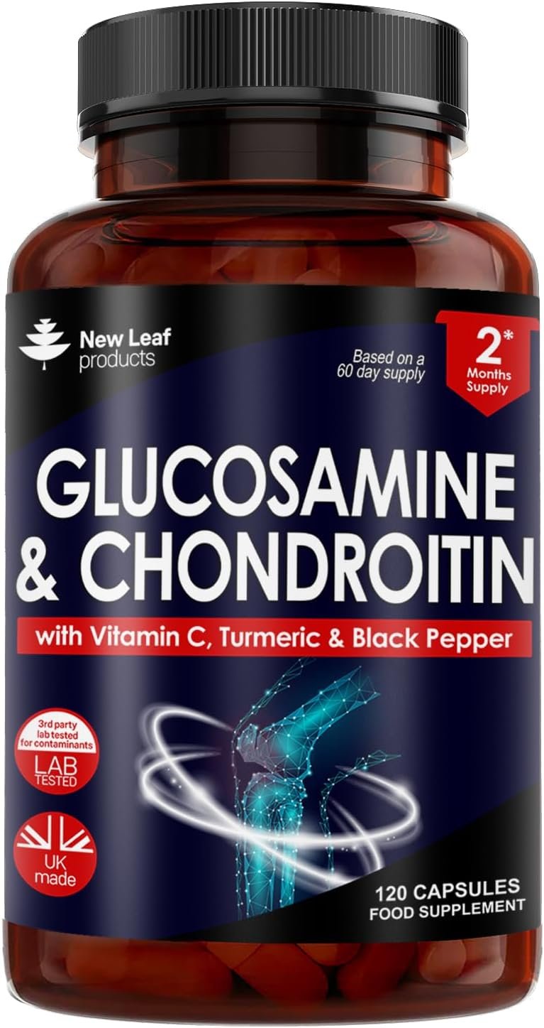 Glucosamine and Chondroitin High Strength - Enriched With Turmeric And Vitamin C - Glucosamine Sulphate Chondroitin Sulphate, Food Supplement - Contributes To The Normal Function of Bones 120 Capsules