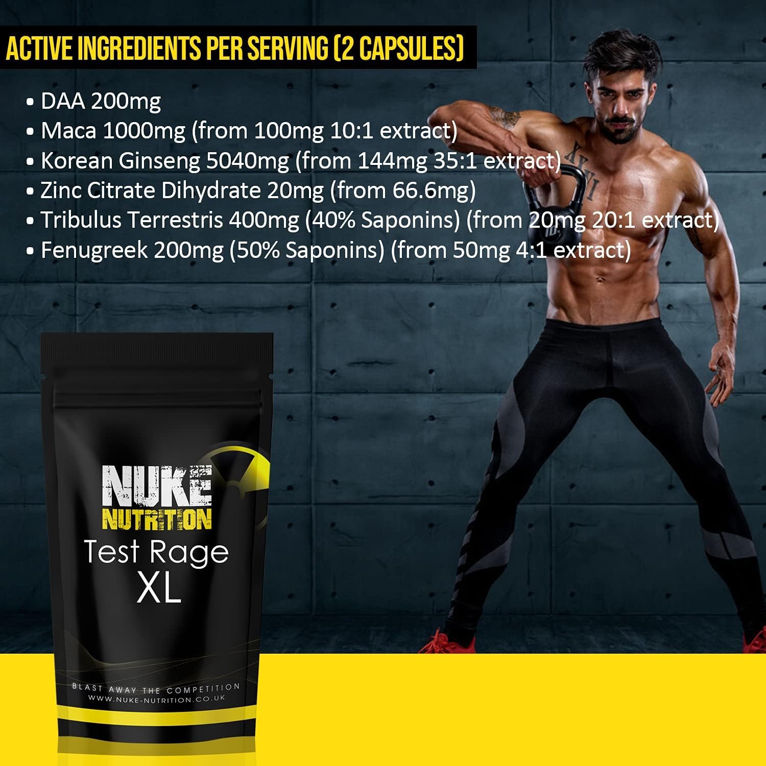 Nuke Nutrition Test Rage XL Testosterone Booster for Men | 60 Capsules | Anabolic Supplement to Enhance Male Testosterone Levels | Boost Lean Physique, Muscle Growth & Strength | Vegan & Easy Swallow - Image 5