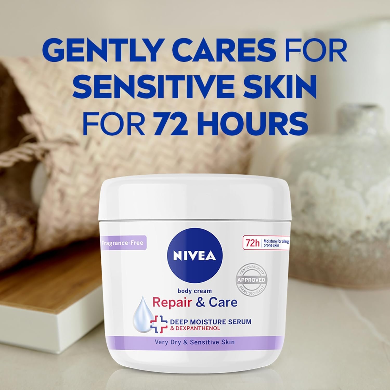 NIVEA Body Repair & Care Cream (400ml Jar), Sensitive Moisturising Cream with NIVEA DEEP MOISTURE SERUM, Body Cream with Strengthening Formula, Body Cream for Dry Skin - Image 2