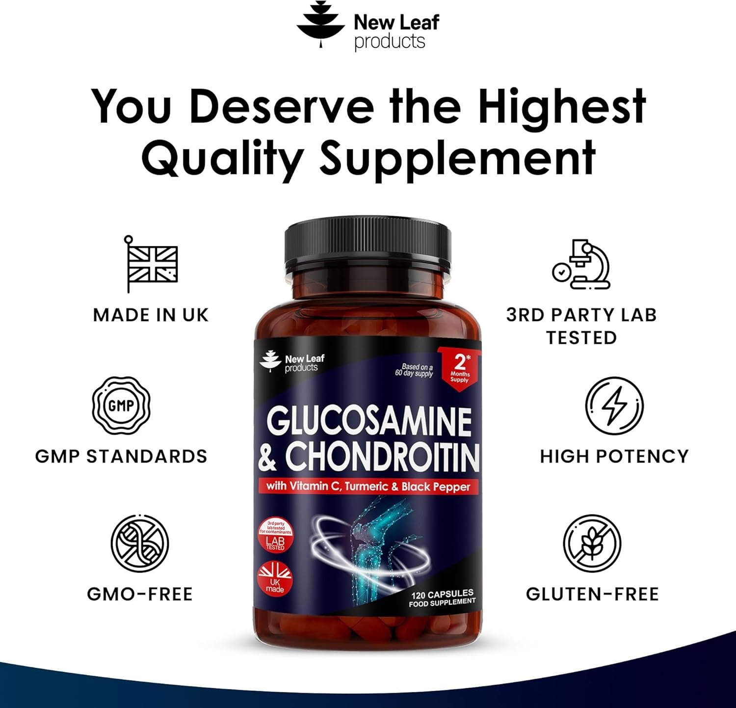 Glucosamine and Chondroitin High Strength - Enriched With Turmeric And Vitamin C - Glucosamine Sulphate Chondroitin Sulphate, Food Supplement - Contributes To The Normal Function of Bones 120 Capsules - Image 4