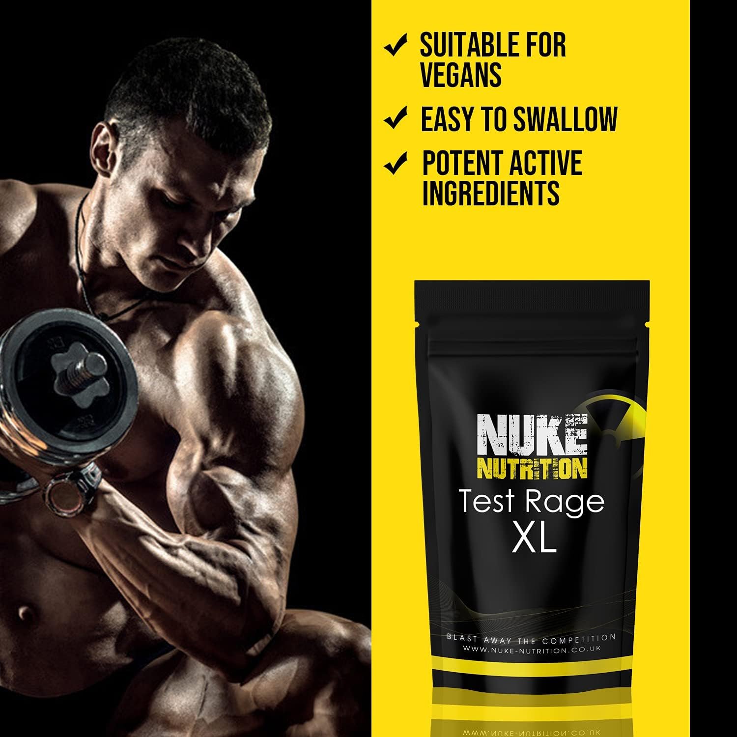 Nuke Nutrition Test Rage XL Testosterone Booster for Men | 60 Capsules | Anabolic Supplement to Enhance Male Testosterone Levels | Boost Lean Physique, Muscle Growth & Strength | Vegan & Easy Swallow - Image 6