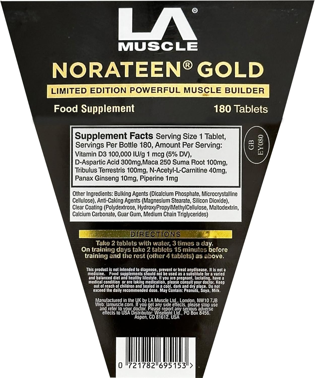 LA Muscle Norateen Gold (180 Tablets - 1 Pack) 100% Natural Extreme Muscle Gain Formula Weight Gain Pills Based Supplement Refined Over 20 Years Ultimate Mass Gain with Zero Oestrogen Build Up