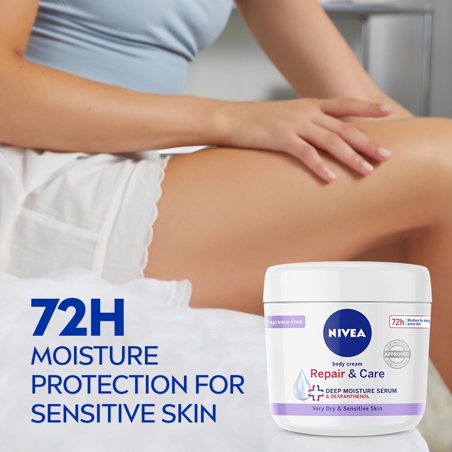 NIVEA Body Repair & Care Cream (400ml Jar), Sensitive Moisturising Cream with NIVEA DEEP MOISTURE SERUM, Body Cream with Strengthening Formula, Body Cream for Dry Skin - Image 6