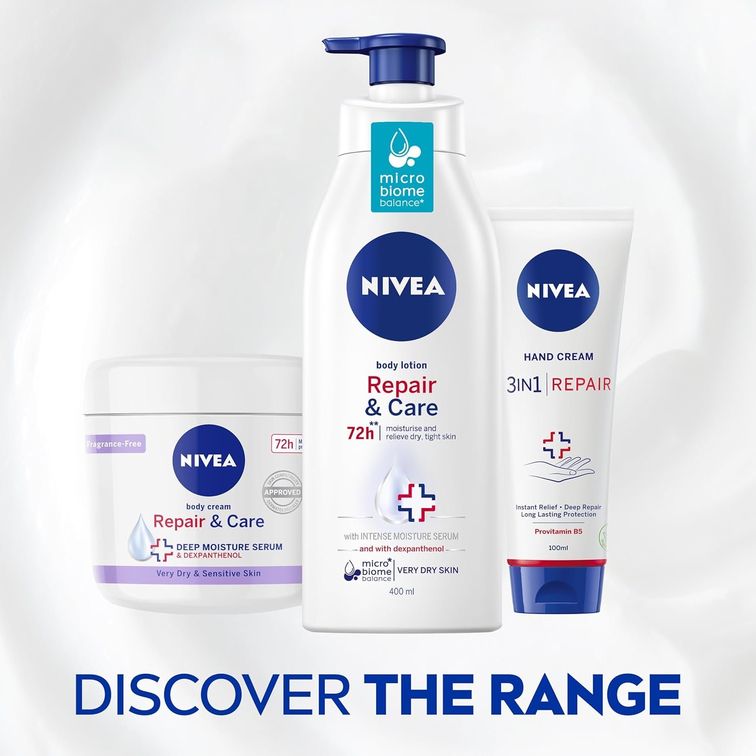 NIVEA Body Repair & Care Cream (400ml Jar), Sensitive Moisturising Cream with NIVEA DEEP MOISTURE SERUM, Body Cream with Strengthening Formula, Body Cream for Dry Skin - Image 5