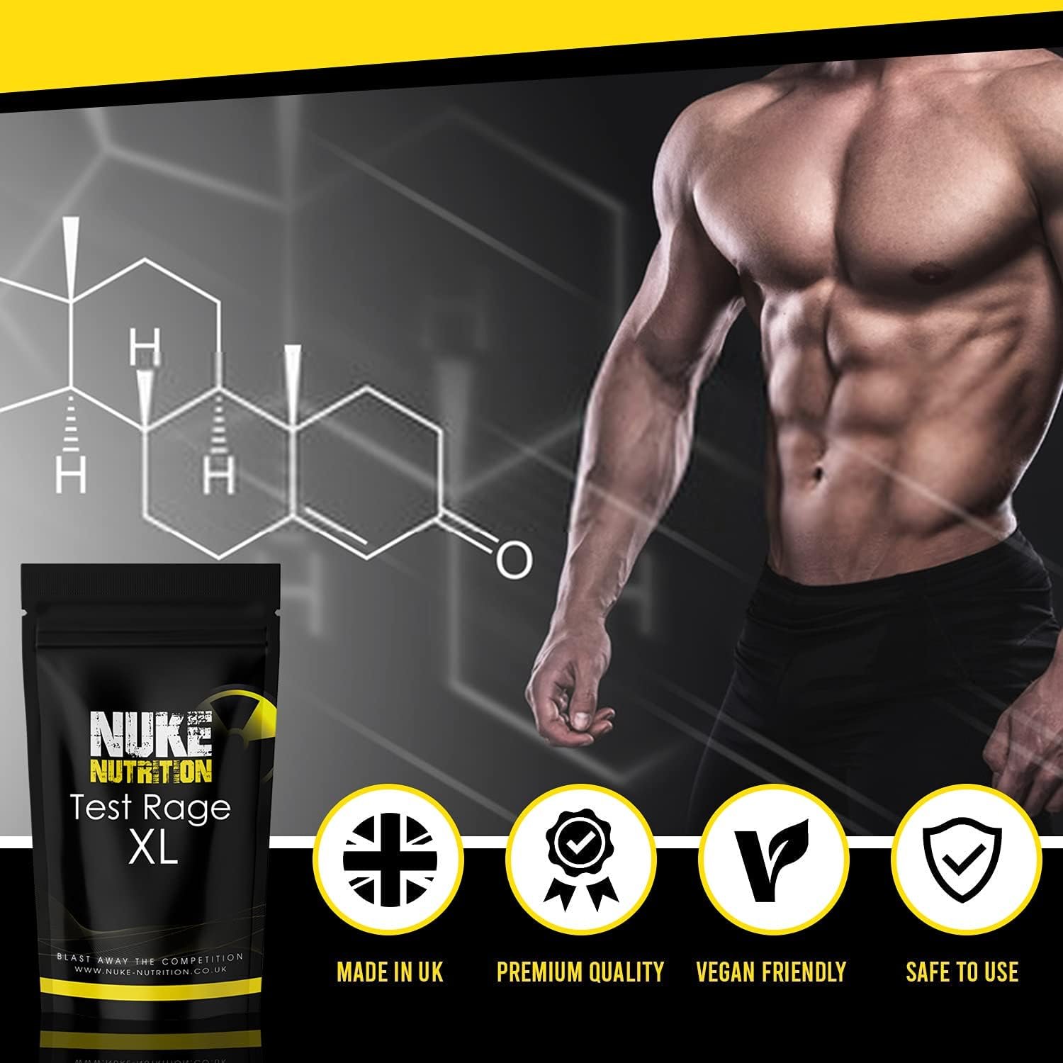 Nuke Nutrition Test Rage XL Testosterone Booster for Men | 60 Capsules | Anabolic Supplement to Enhance Male Testosterone Levels | Boost Lean Physique, Muscle Growth & Strength | Vegan & Easy Swallow - Image 2