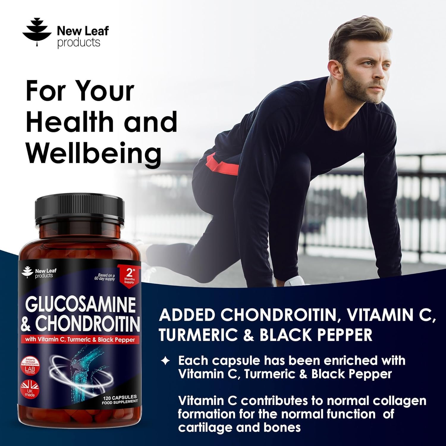 Glucosamine and Chondroitin High Strength - Enriched With Turmeric And Vitamin C - Glucosamine Sulphate Chondroitin Sulphate, Food Supplement - Contributes To The Normal Function of Bones 120 Capsules - Image 3