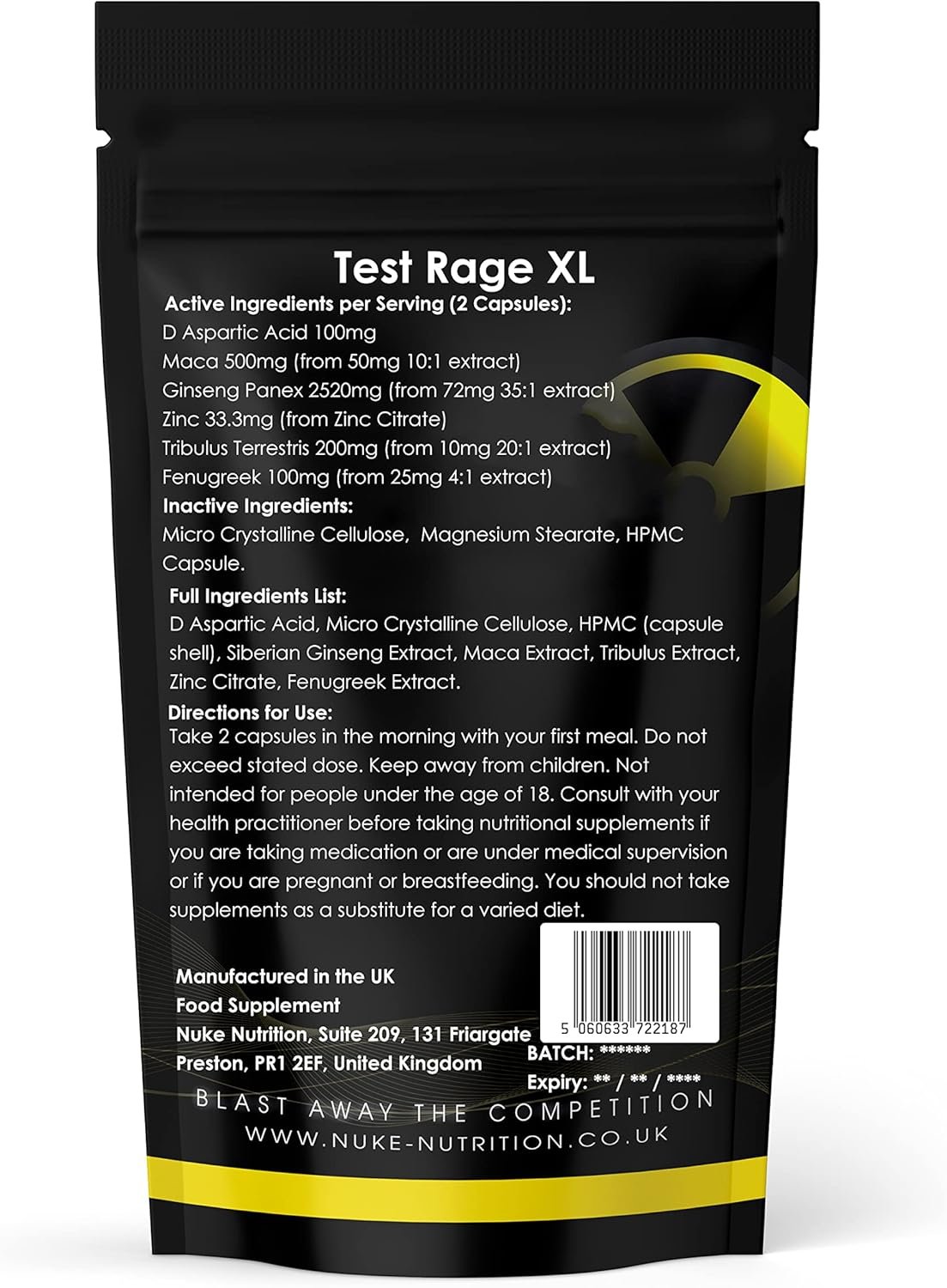 Nuke Nutrition Test Rage XL Testosterone Booster for Men | 60 Capsules | Anabolic Supplement to Enhance Male Testosterone Levels | Boost Lean Physique, Muscle Growth & Strength | Vegan & Easy Swallow - Image 8