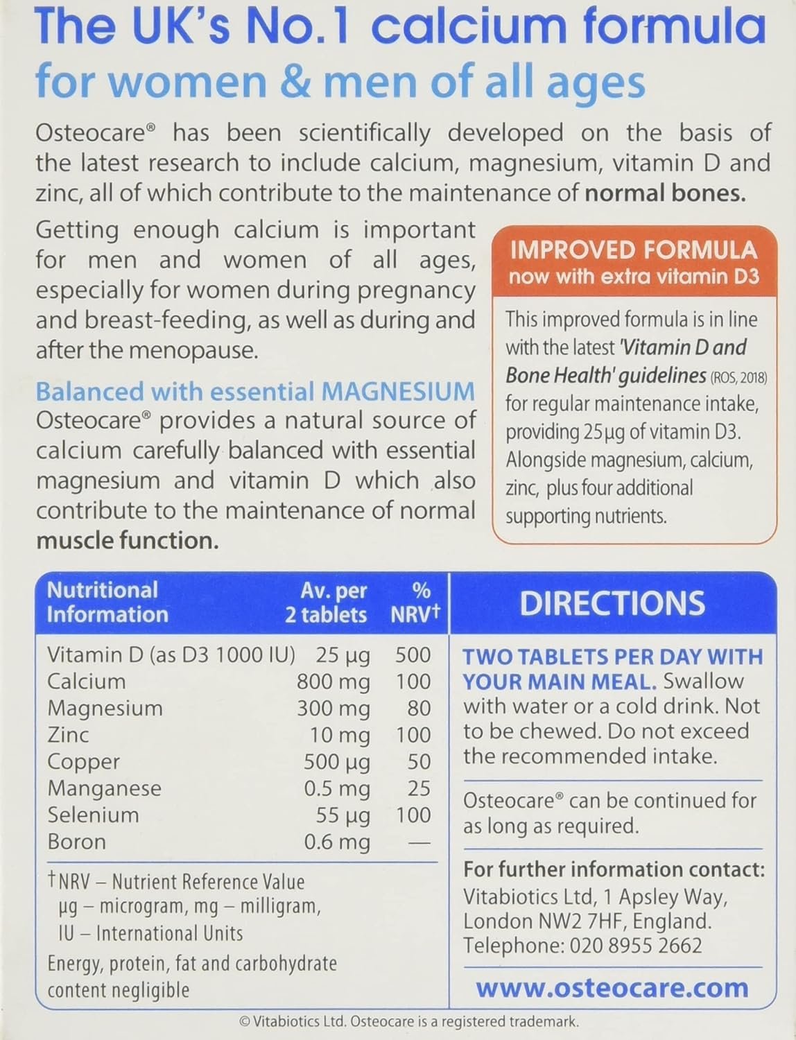 Osteocare Original by Vitabiotics. Bone Health formula with Calcium, Magnesium, Vitamin D 3 and Zinc. From UK's No. 1 Calcium Supplement Brand - Image 3